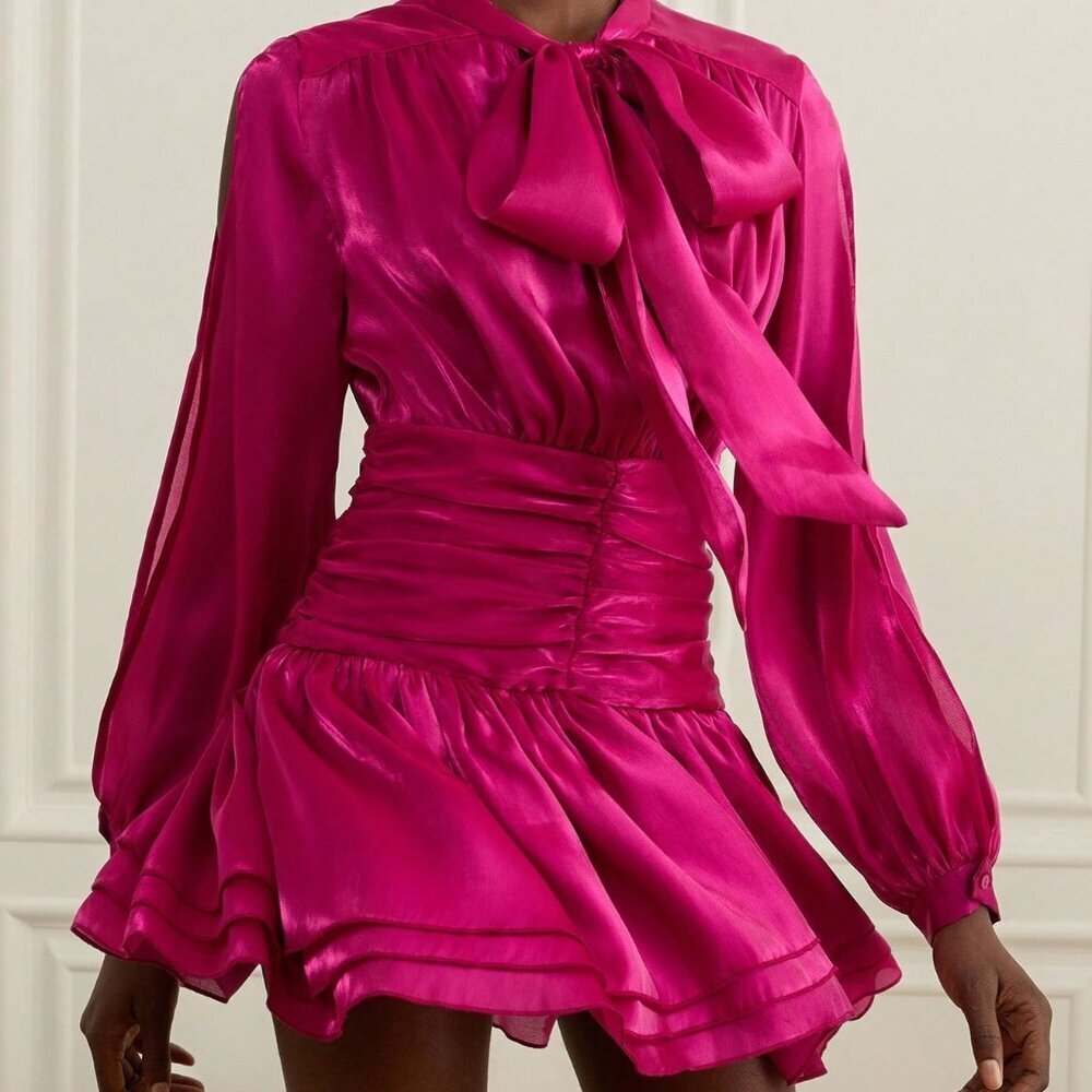 Hot Pink Elegant Women's Mini Satin Dress - Picture 3 of 7